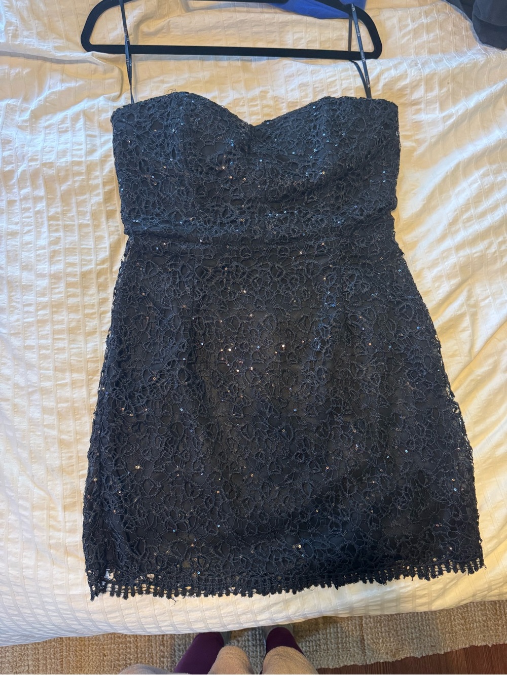 Strapless Black Sequin Lace Cocktail Dress